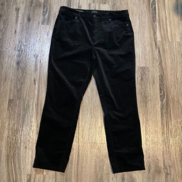 Talbots Corduroy Straight Leg Pants Black Size 16P Petite High Rise Stretch - Picture 1 of 7